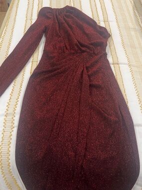 SHEIN One-Shoulder Sparkling Burgundy Red Dress